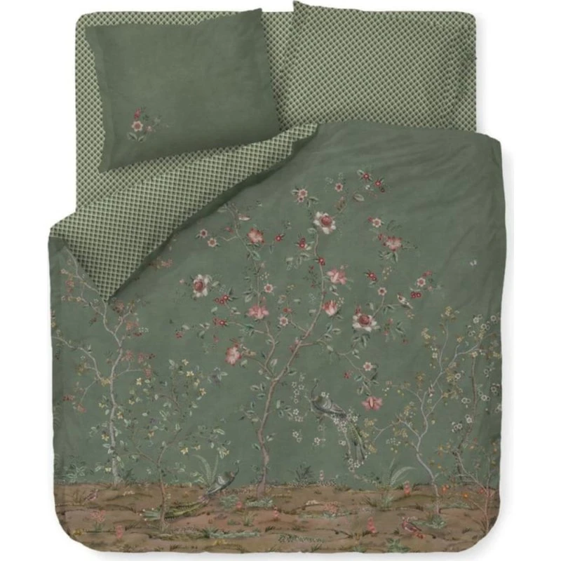 Pip Studio Okinawa blomstret sengesæt 200x220 – grøn