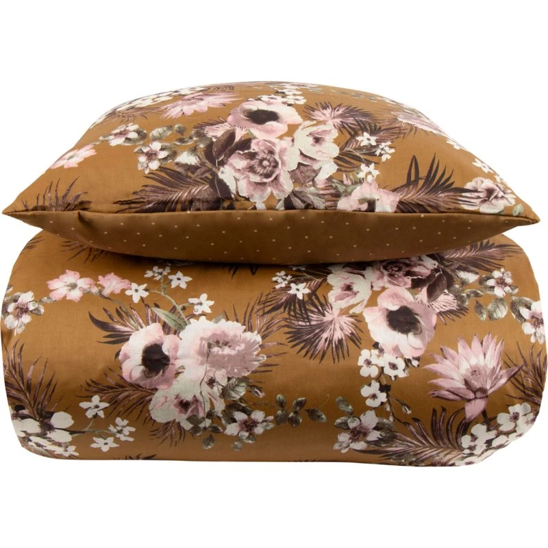 By Night sengetøj 200x220 cm i bomuldssatin – Flowers & Dots karry