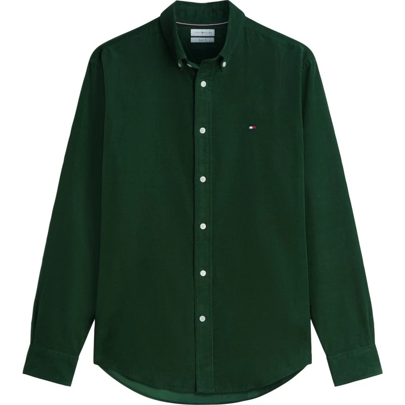 Tommy Hilfiger Mørkegrøn Corduroy Skjorte med Button-Down Krave