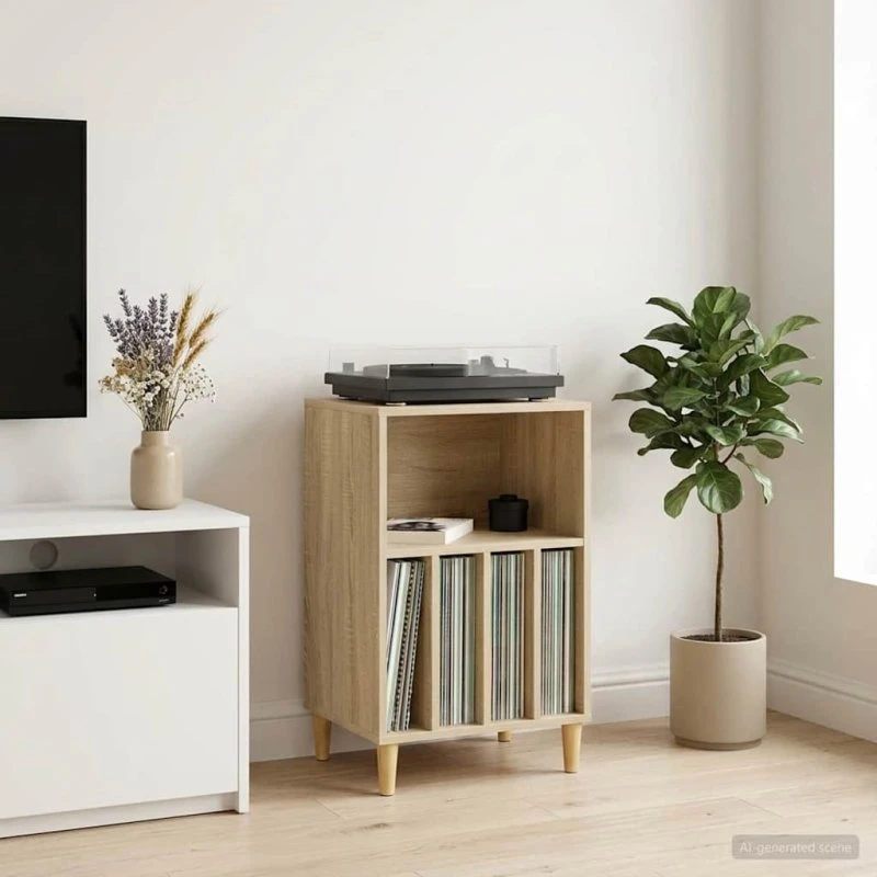 vidaXL Pladespiller Stativ Sonoma-eg 47 x 39,5 x 74,5 cm