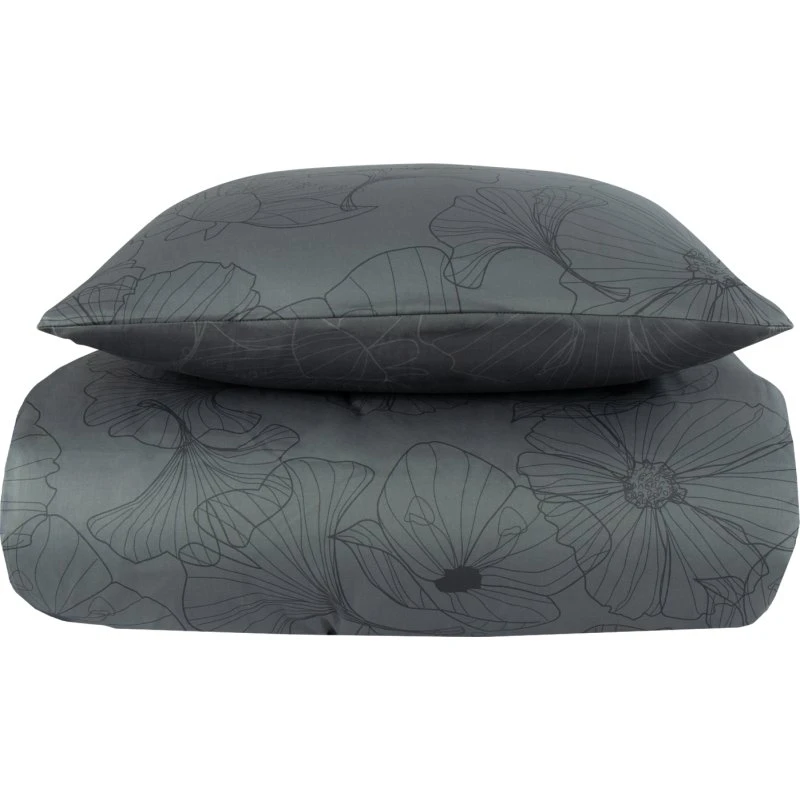 By Night Bomuldssatin sengetøj 150x210 - Big Flower grå