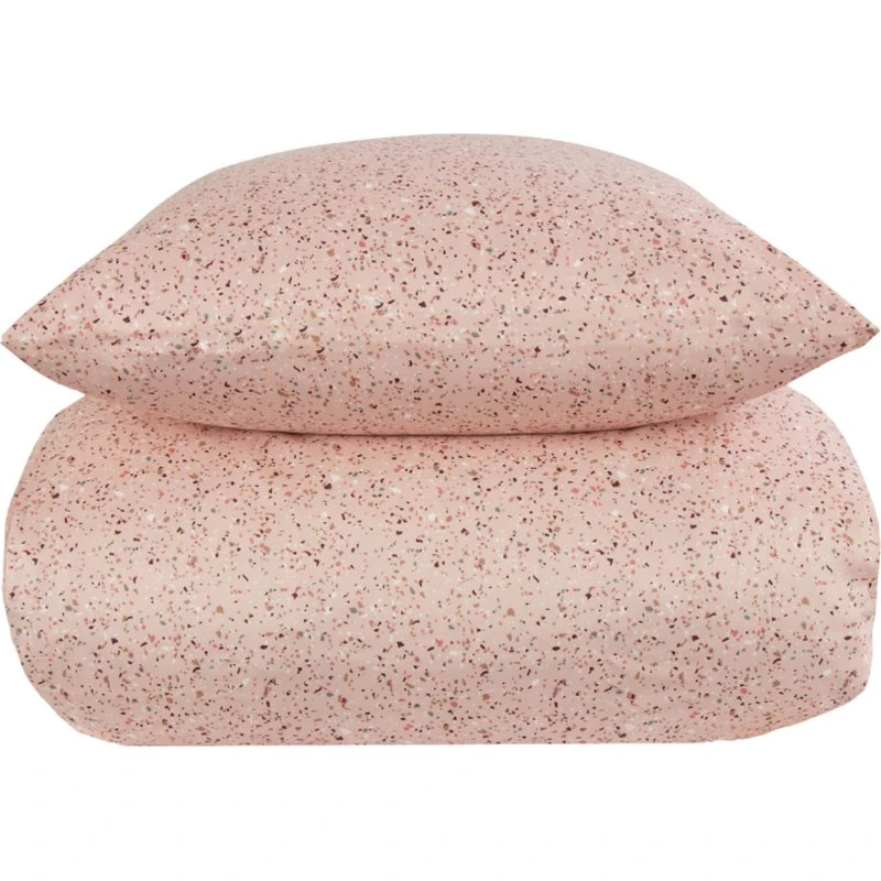 By Night bomuldssatin sengesæt 140x220 – Marble Light Red