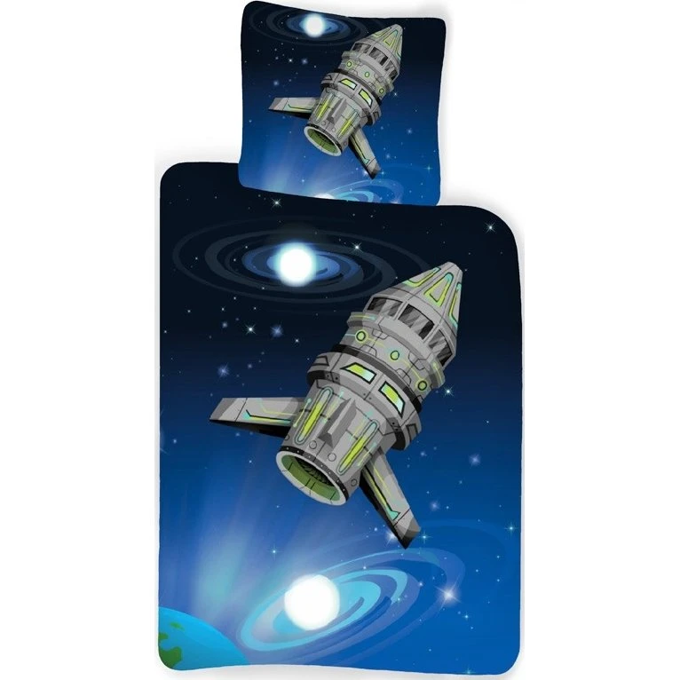 Junior sengetøj 100x140 cm – Space rumraket, 100% bomuld