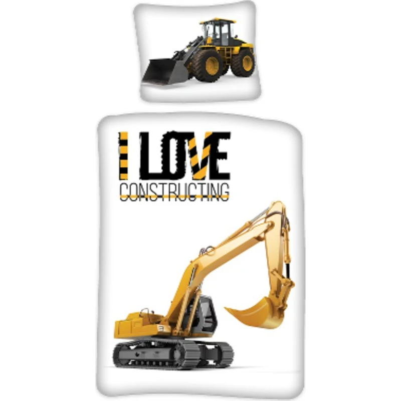 Børnesengetøj 140x200 med gravemaskine – 100% bomuld