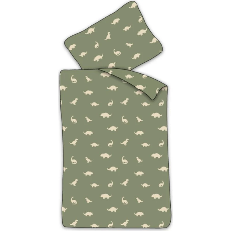Junior sengetøj 100x140 cm grøn med dinosaurer - 100% bomuld