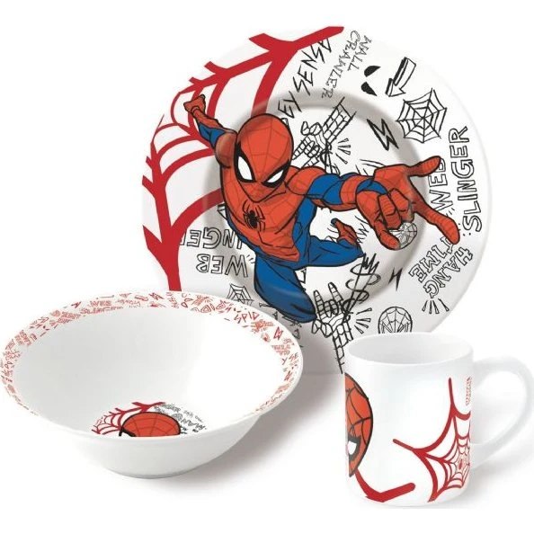 Spiderman børneservice i keramik - 3 dele
