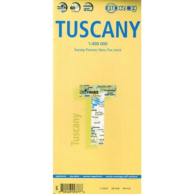 Borch Maps Tuscany - Foldbart lamineret rejsekort (Engelsk)
