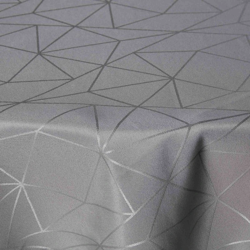 Rund damaskdug Ø140 cm - Grå jacquard med geometrisk mønster