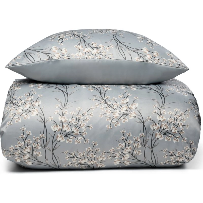 Lyseblåt blomstret vendbart sengesæt 200x220 - Satin