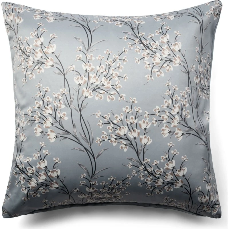 Vendbart satinpudebetræk 60x63 cm - Lyseblåt med blomster