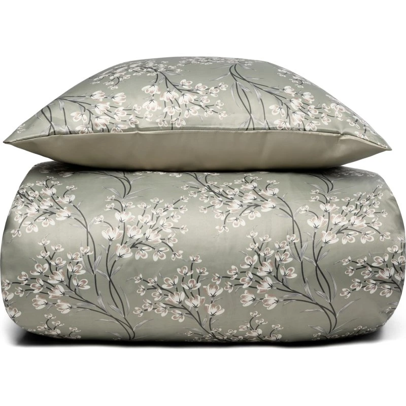 Grønt blomstret vendbart sengesæt 140x220 cm - Satin