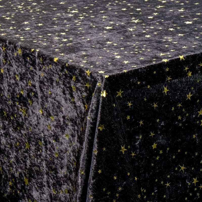 Velourdug New Year 150x300 cm – Sort med guldstjerner