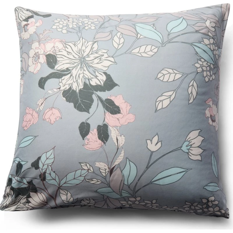 Pudebetræk 60x63 cm - Støvet blå med blomster (Microfiber)