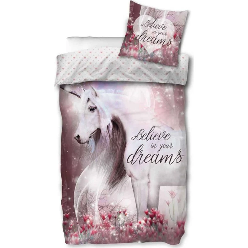 Enhjørning sengetøj 140x200 - 100% bomuld, vendbart