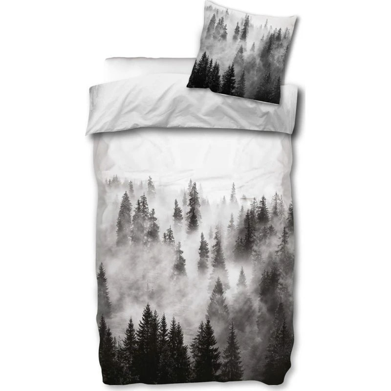 Sengetøj 140x200 cm i 100% bomuld — Sort/hvid træmotiv