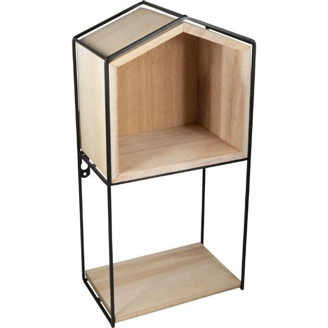 Metalhylde 40x20 cm – Sortlakeret metal og træ