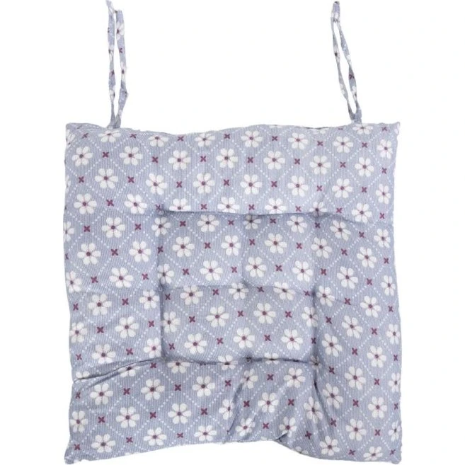 Stolehynde 35x35x6 cm - Blå med blomster, blød fiberhynde