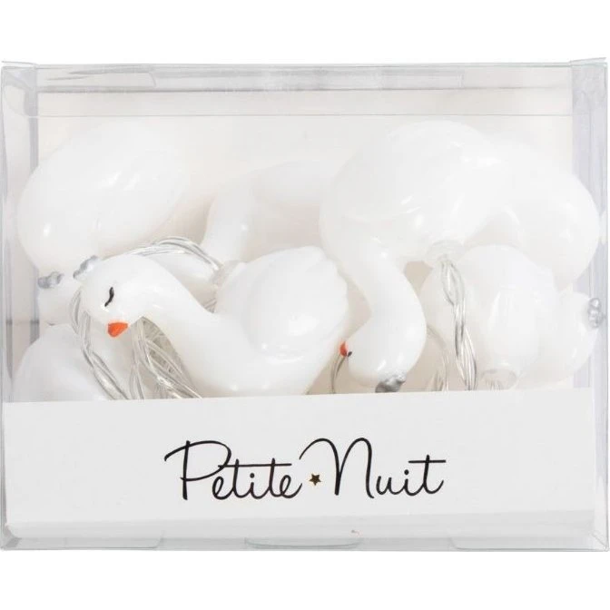 Lyskæde til børn – Hvide svaner, 10 LED, 2 m