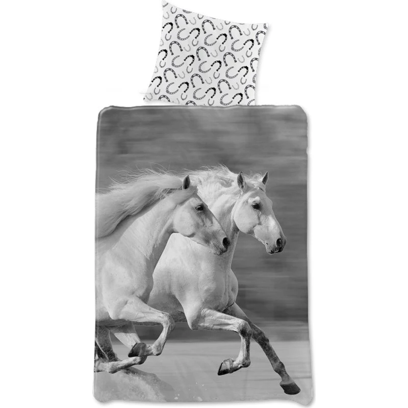 Hestesengsæt 140x200 cm – Vendbar bomuld, grå/hvid