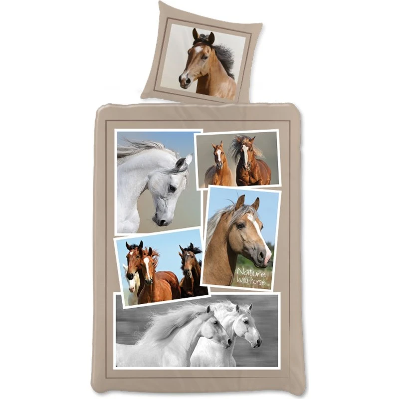 Hestesengetøj 140x200 cm i 100% bomuld, vendbar