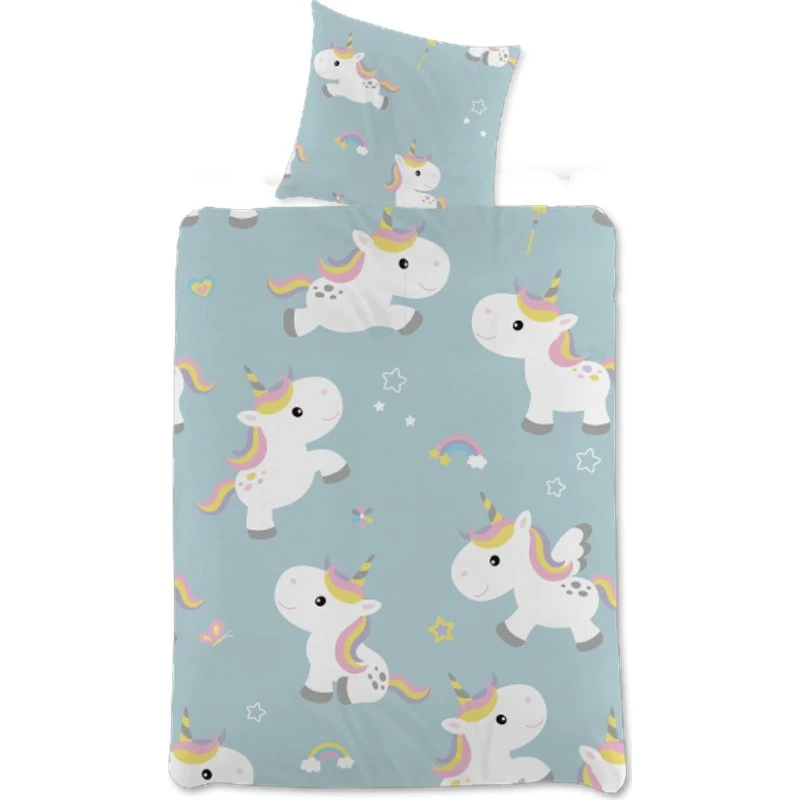 Enhjørning sengetøj 140x200 cm – vendbart i 100% bomuld