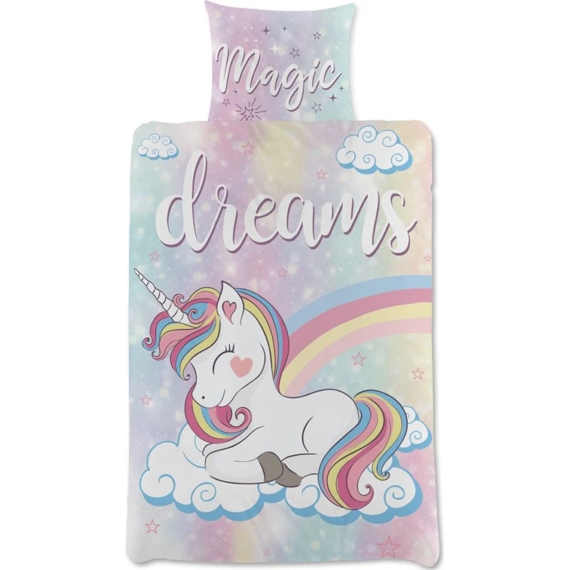 Enhjørning sengetøj 140x200 cm - 100% bomuld, vendbar