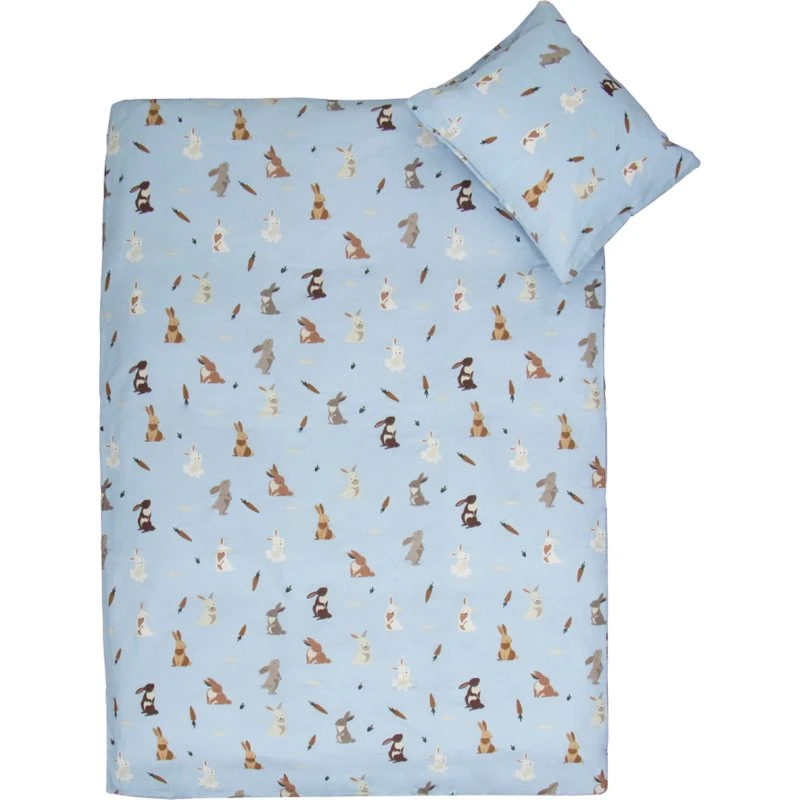 Baby sengetøj 70x100 cm i 100% blød bomuld – Kanin (blå)