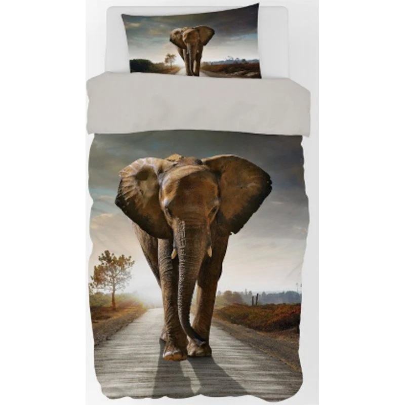 Elefant sengetøj 140x200 cm i 100% bomuld, grå