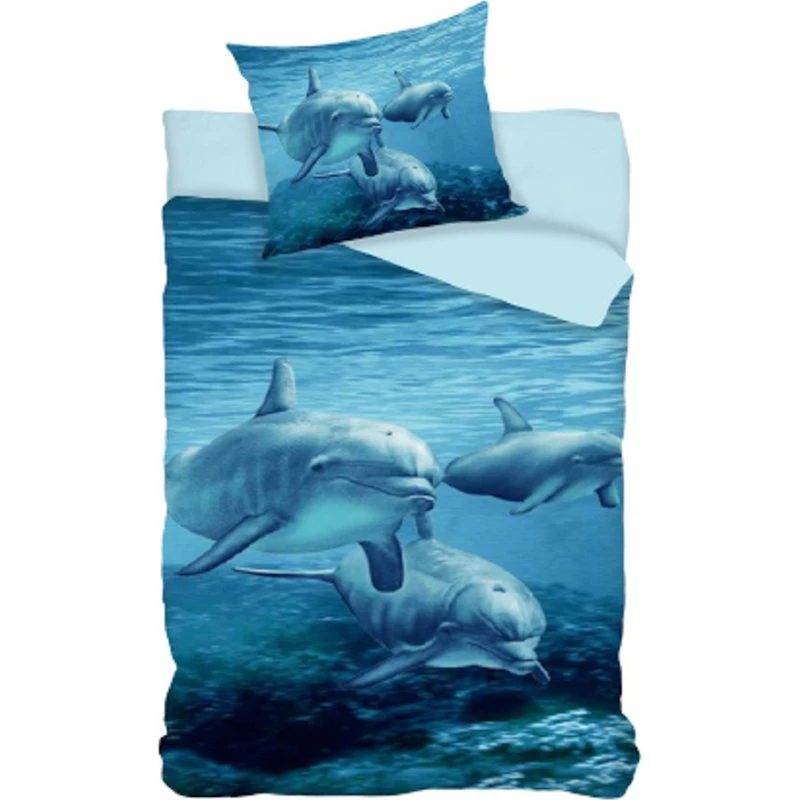 Delfin sengetøj 140x200 cm – 100% bomuld, vendbar