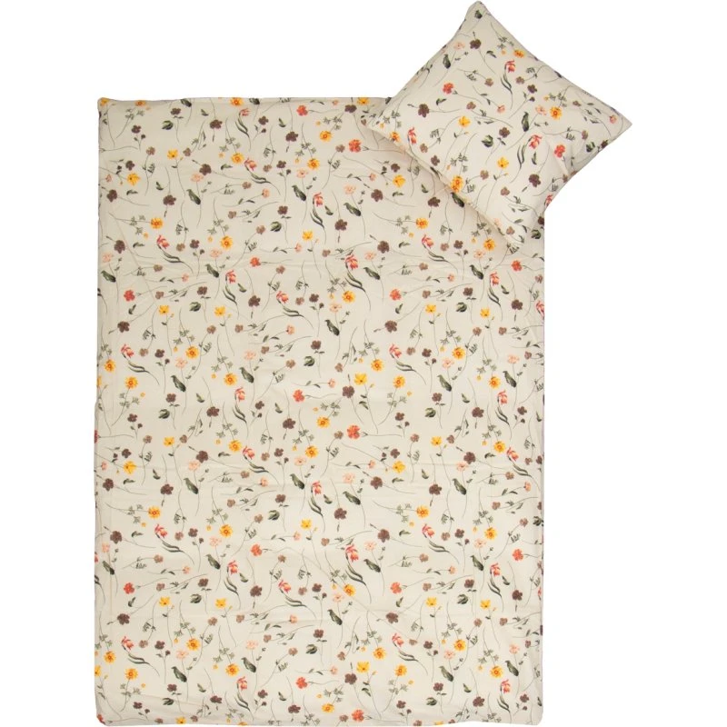 Junior sengetøj 115x135 cm – Beige med forårsblomster