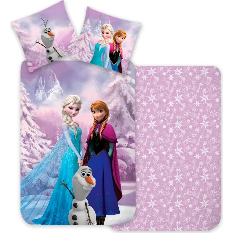 Frost sengetøj 140x200 cm – 100% bomuld med Anna, Elsa & Olaf