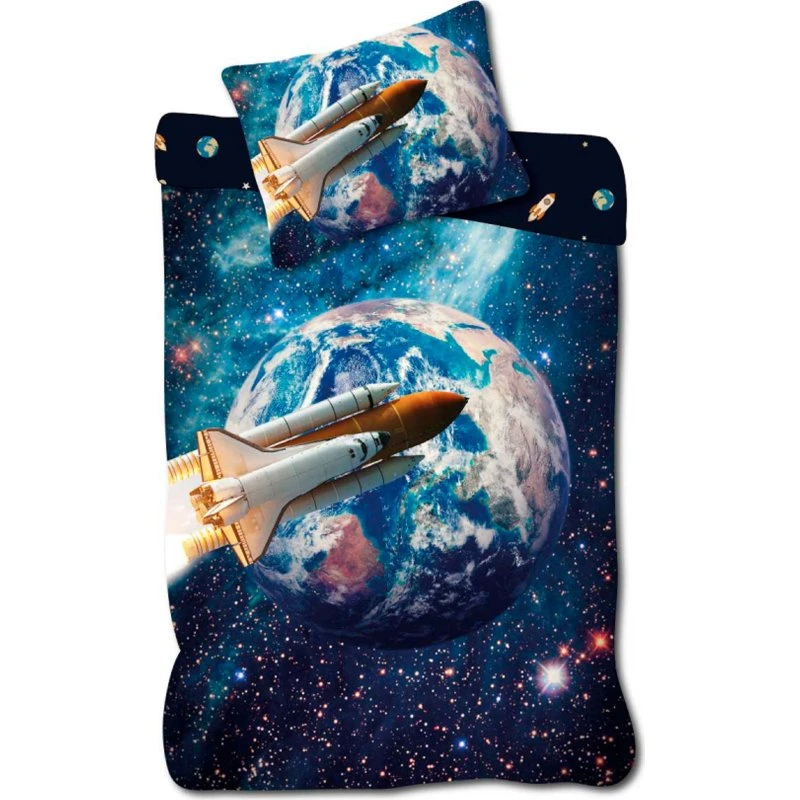 Vendbart børnesengetøj 140x200 cm – Space rumraket
