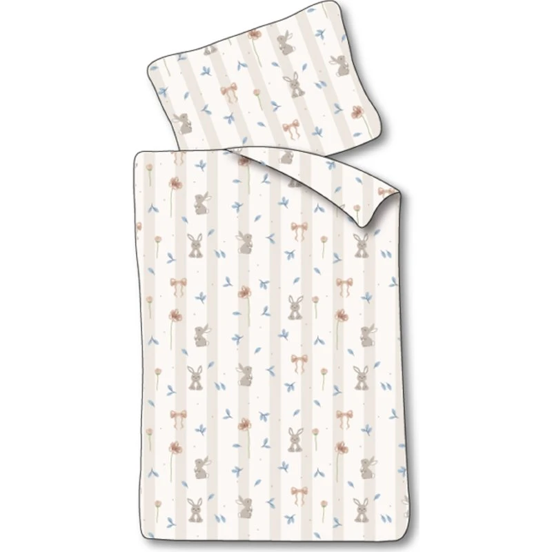 Baby sengetøj 70x100 cm – hvide striber, kaniner & blomster