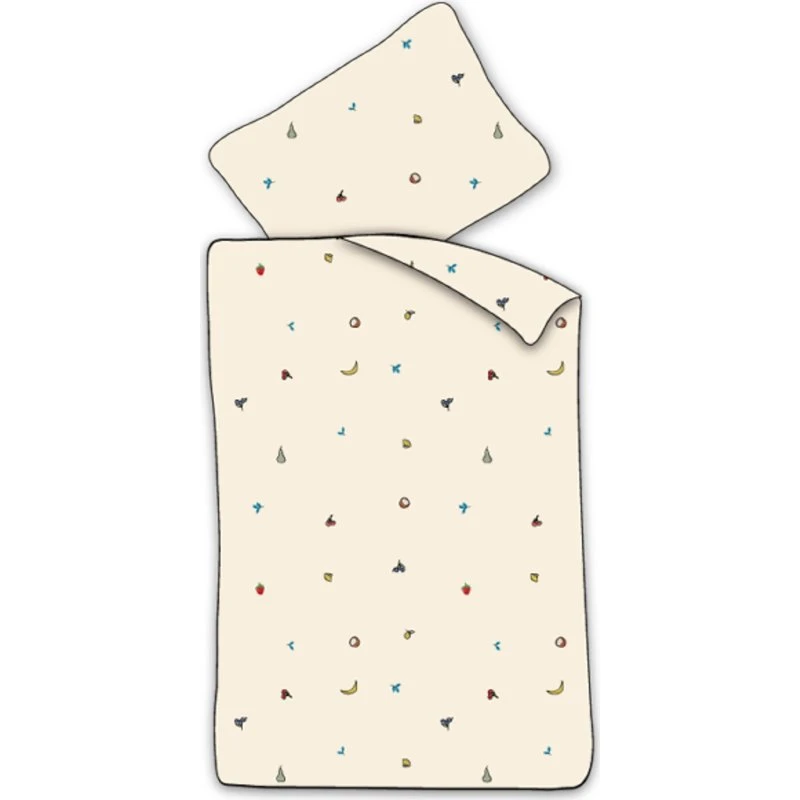 Junior sengetøj 100x140 cm – råhvidt med frugtmotiv