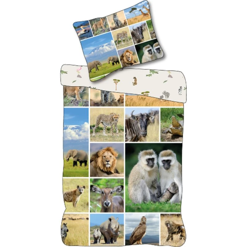 Børne sengetøj 140x200 cm – Vendbart safari i 100% bomuld