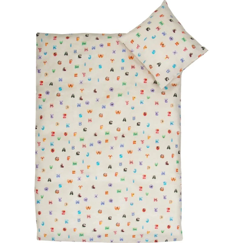 Junior sengetøj 100x140 cm - Beige med bogstaver