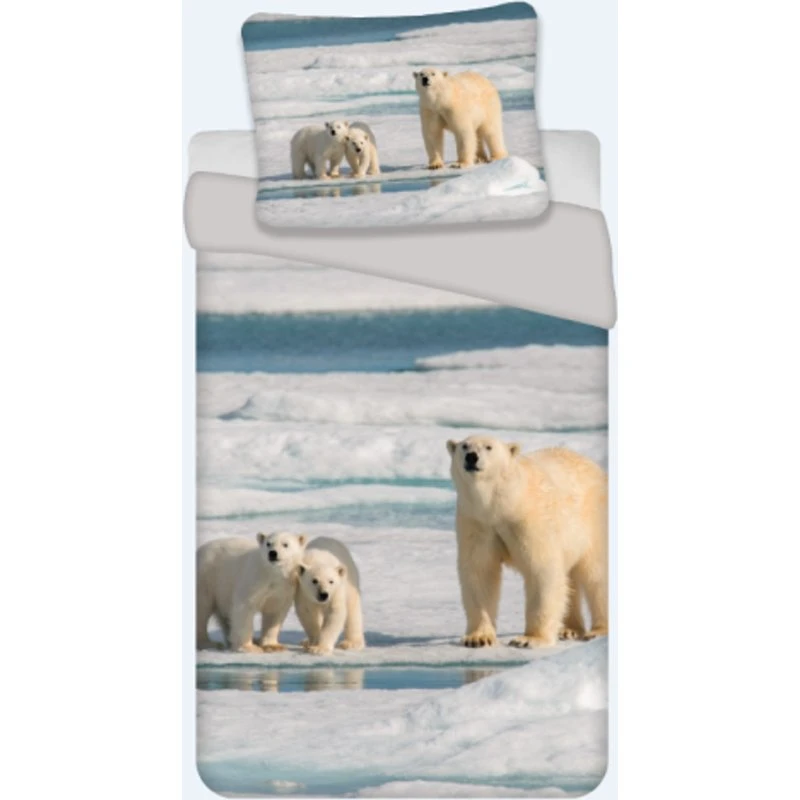 Børnesengetøj 140x200 cm - Isbjørn vendbart 100% bomuld