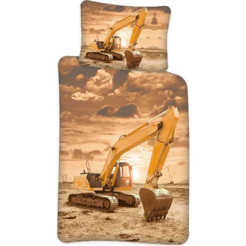 Børnesengetøj 140x200 - Gravemaskine, 100% bomuld