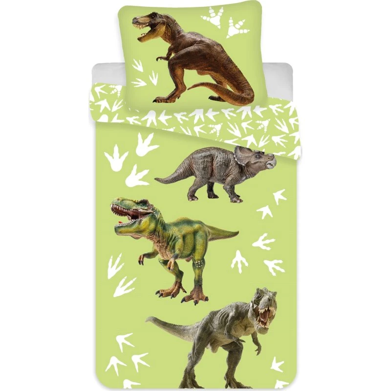 Dinosaur sengetøj 140x200 cm – 100% bomuld, vendbar