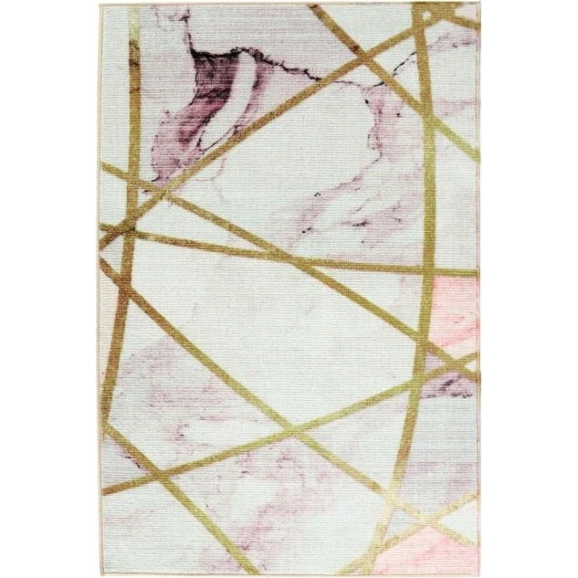 Agnes gulvtæppe 160x230 cm – marmorhvid med guldstriber