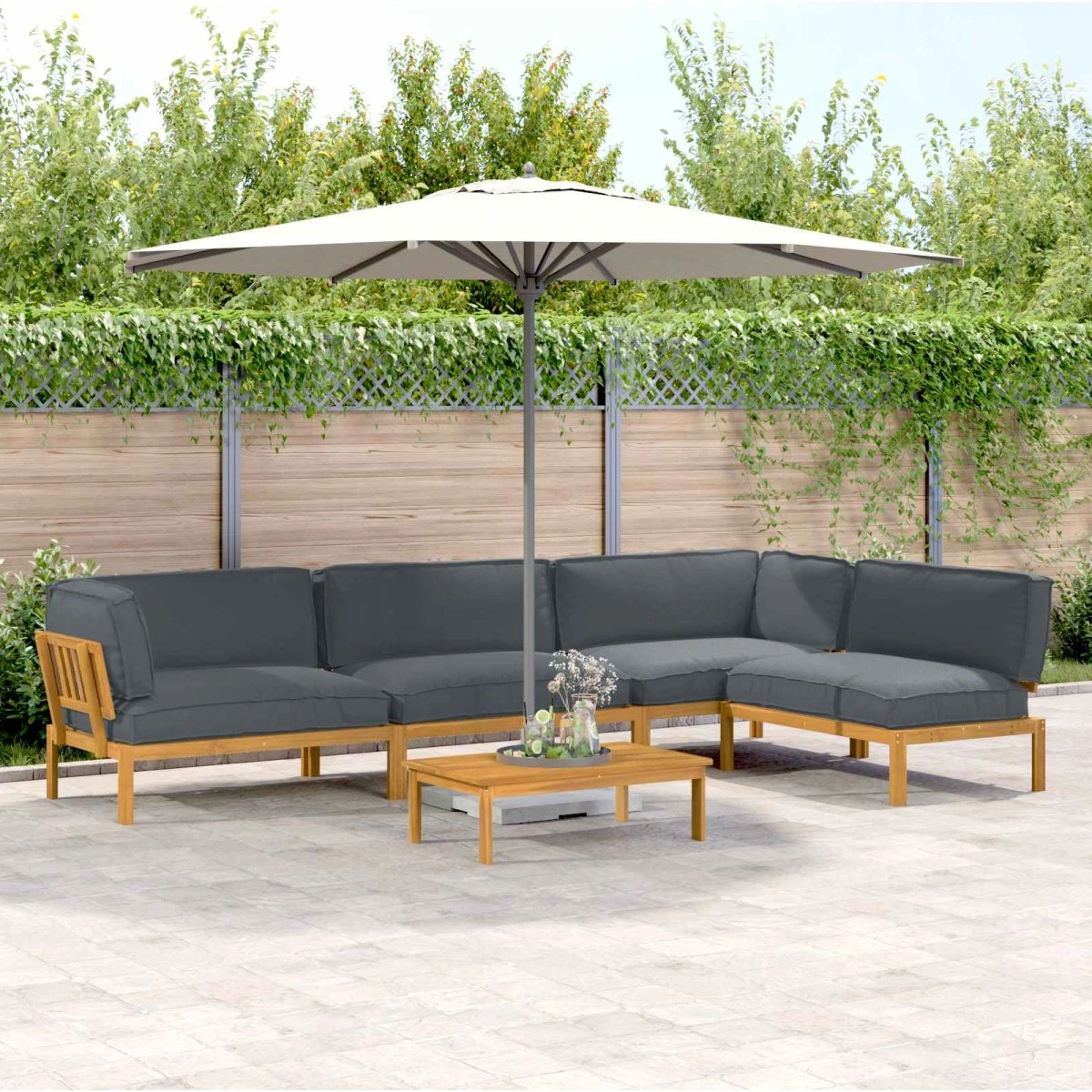vidaXL Sofa Sæt 5 dele i massivt akacietræ - Antracit