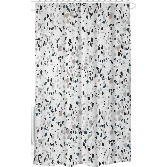 Badeforhæng 180x180 cm – Hvid med farvet mosaik