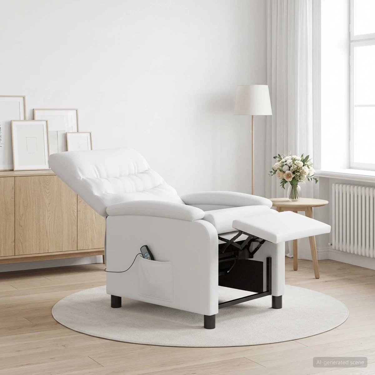 vidaXL Massagelænestol i hvidt kunstlæder med reclinerfunktion