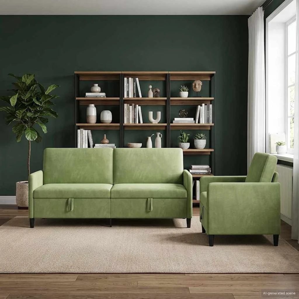 vidaXL Sofasæt med opbevaring 2 stk. - Lys grøn Polyester