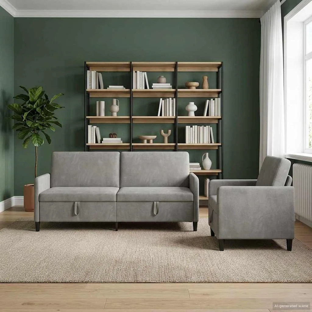 vidaXL Sofasæt med opbevaring 2 stk. - Lysegrå Polyester