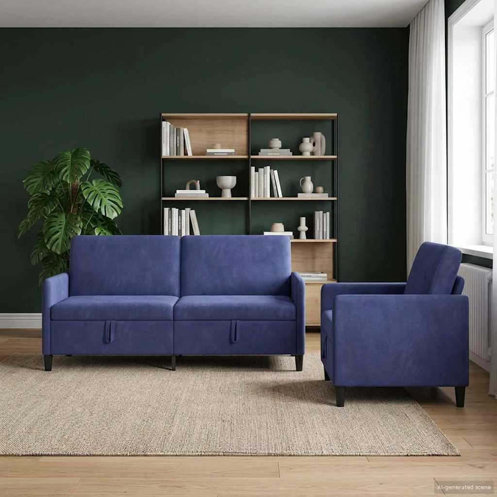 vidaXL Sofasæt 2 dele med opbevaring - Politi blå polyester