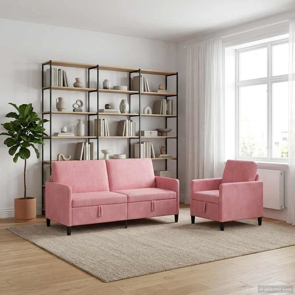 vidaXL Sofasæt med opbevaring 2 dele - Lyserød Polyester