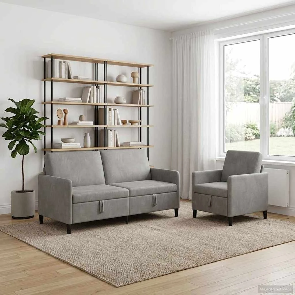 vidaXL Sofasæt med opbevaring 2 stk. i lysegrå polyester