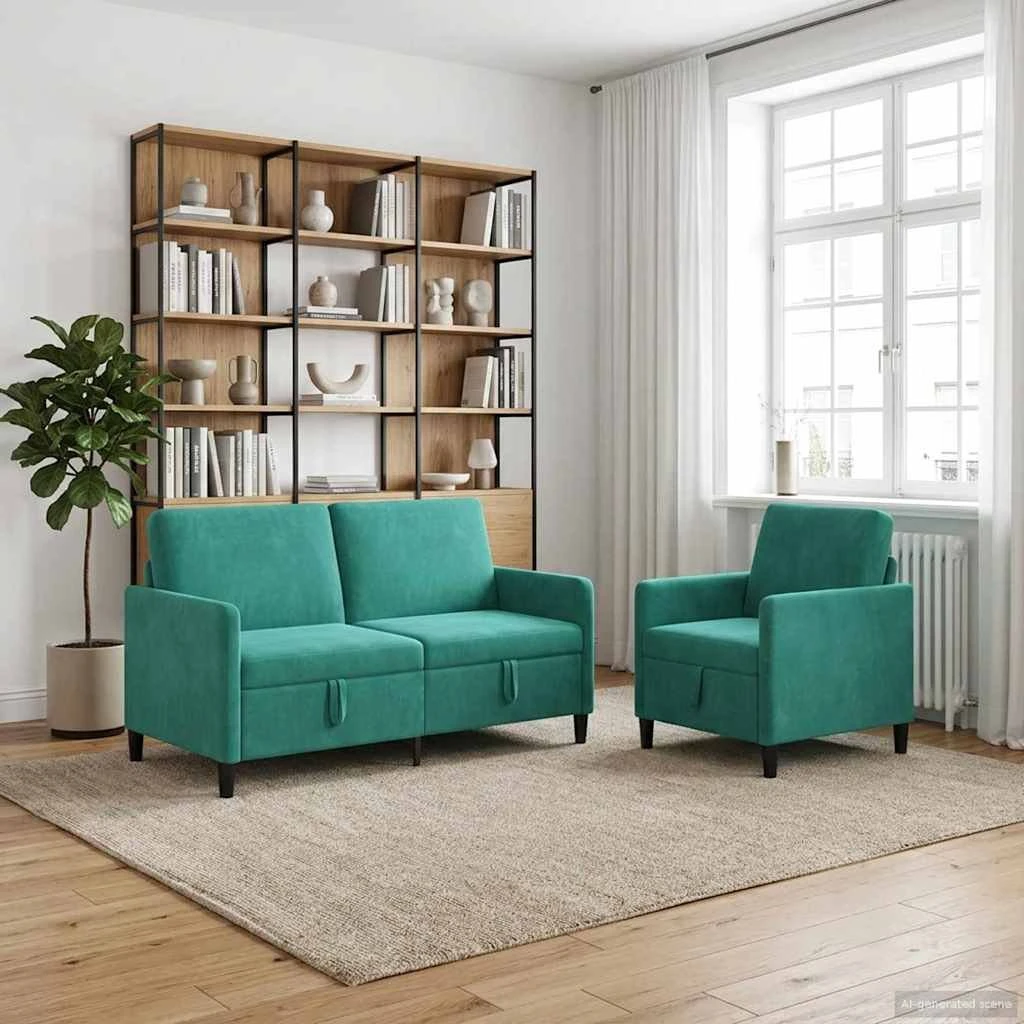 vidaXL Sofasæt 2 dele med opbevaring - Turkis Polyester