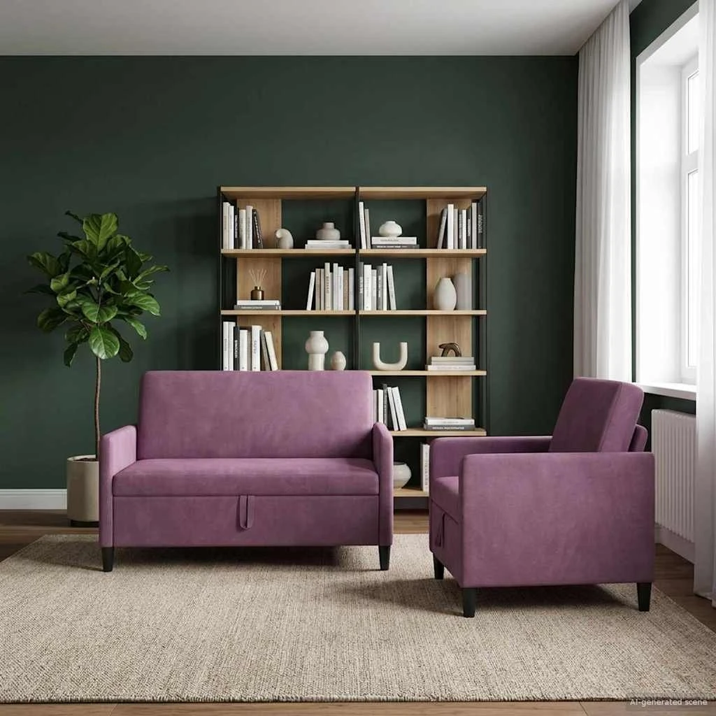 vidaXL Sofasæt med opbevaring 2 stk. - Lilla Polyester